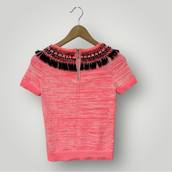 MILLY Knit Top Neon Pink Beaded Sz Small/P - Picture 6 of 7